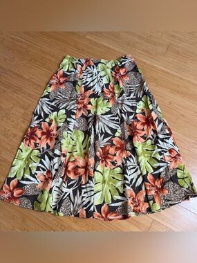 Napa Valley Midi Skirt Womens 12 Petite Floral Linen Blend Flowy Coconut Girl